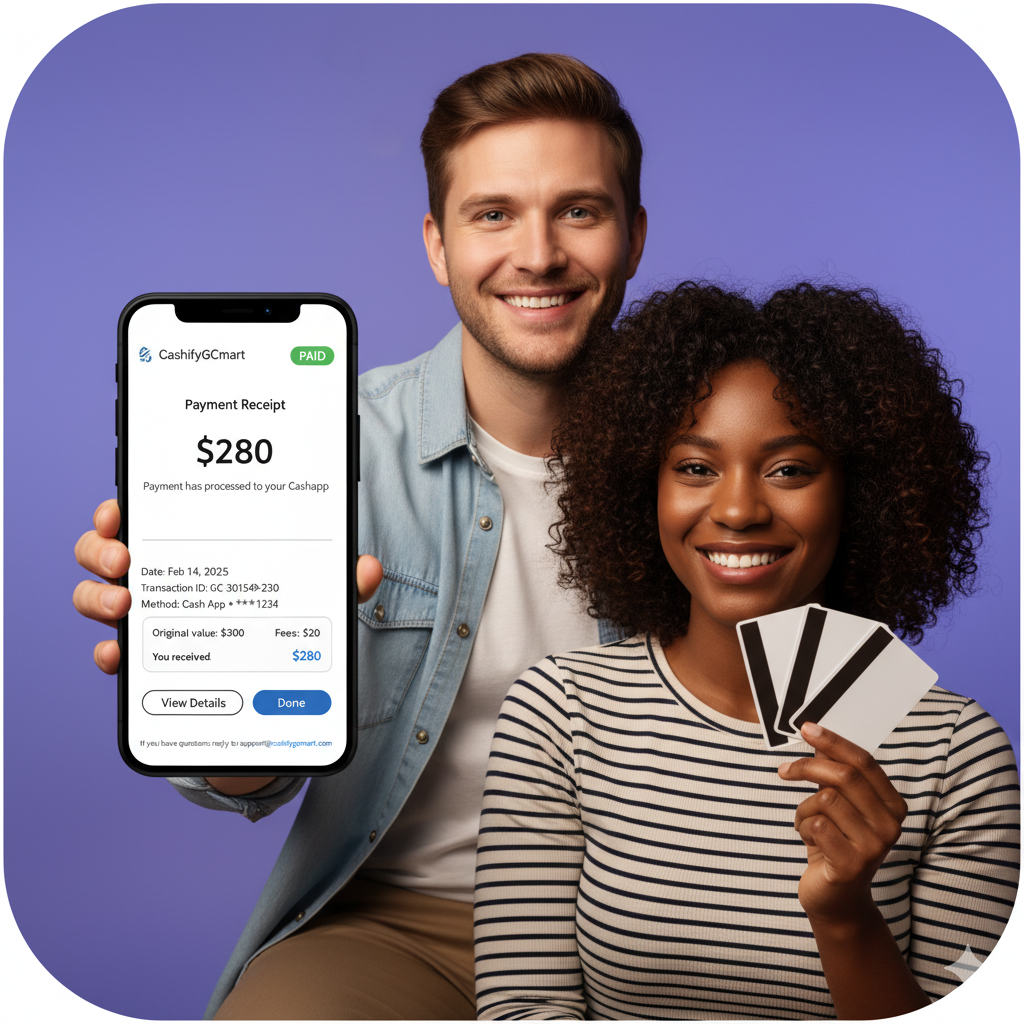 Happy customers exchanging gift cards for cash online - Cashifygcmart secure platform